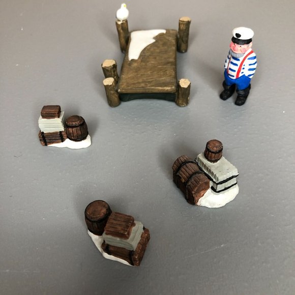 Pacific Rim Christmas Villag Accessor Boardwalk Dock Sea Captain Seagull Barrels - Picture 2 of 16